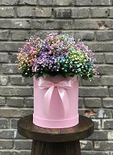 Цветочная композиция из Гипсофила и Розы в шляпной коробке в Ванино