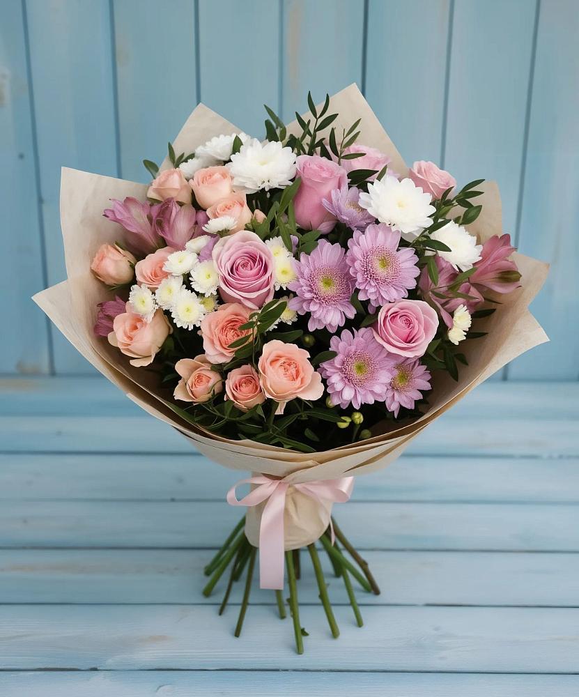 Букет цветов из: Хризантемы, Розы и Альстромерии в Ванино
