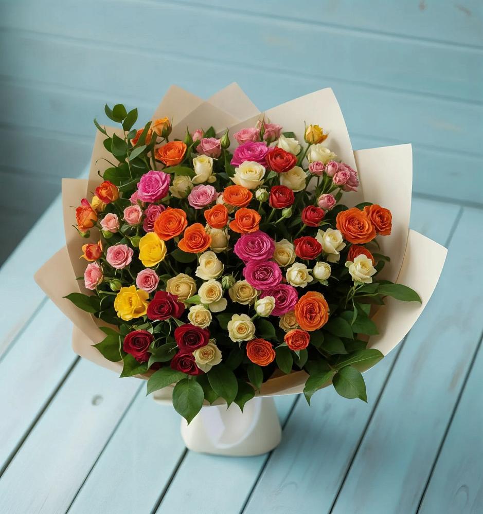 Букет Микс из разноцветных кустовых роз в Ванино