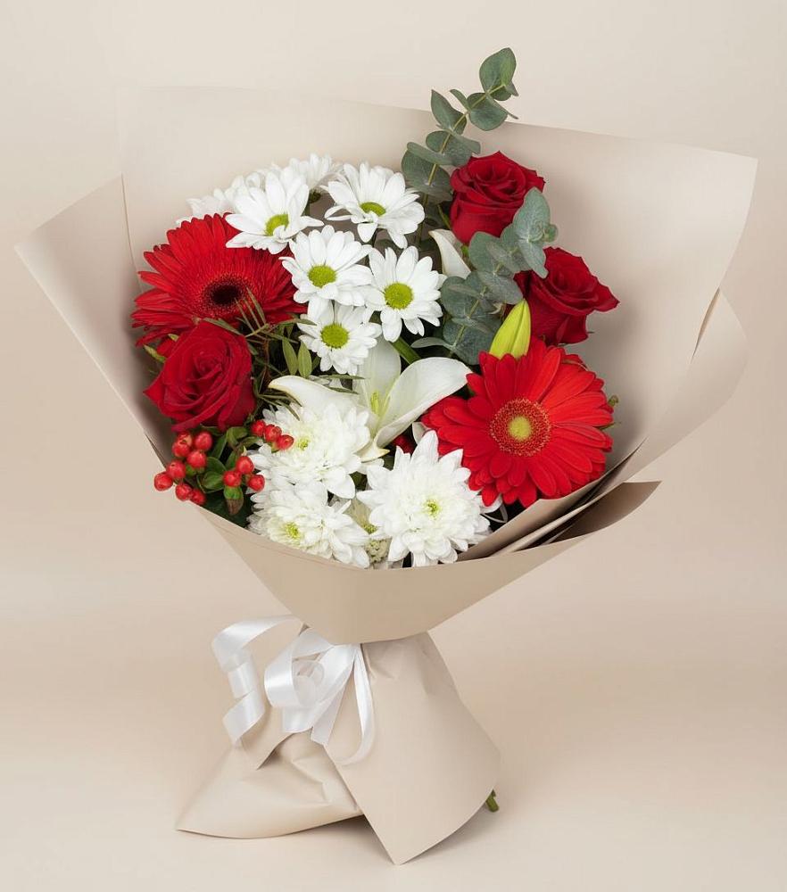 Букет цветов из: Розы, Хризантемы, Герберы и Лилии в Ванино