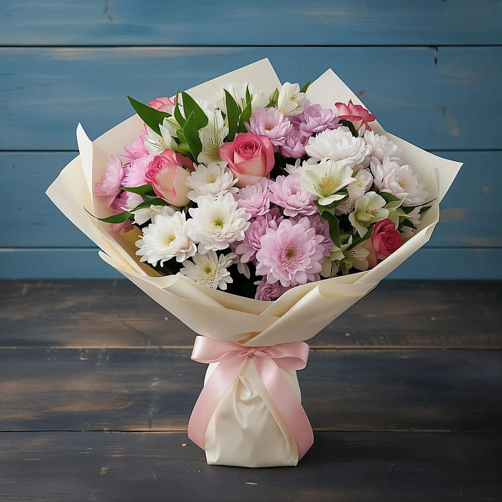 Букет цветов из: Хризантемы, Альстромерии и Розы в Ванино